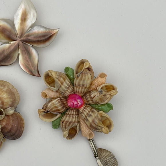 Vintage Real Sea Shell And Mother Of Pearl Jewelry Bracelet Brooches - Picture 3 of 11